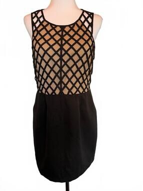 Finders Keepers Precious Memories Dress L Black Nude Lattice Cutout Mini LBD